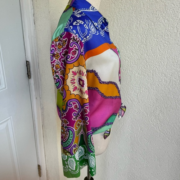 ZARA. Women’s Medium Multicolored Blouse. Crop top with Bell Sleeve. Sat… - Picture 5 of 15